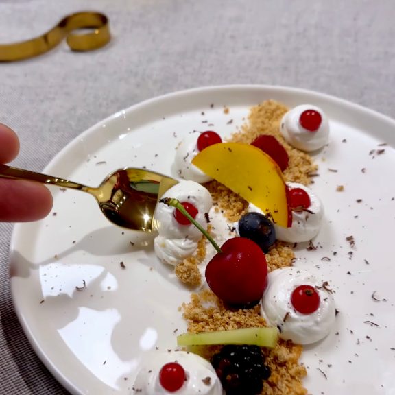 Dessert served onboard motor yacht Olga, Aeonian Islands, Sicily