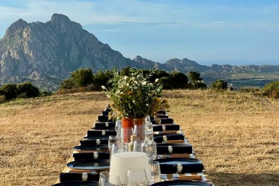 Jean Antoine Ottavi picnic table setting with view of mountains Corsica