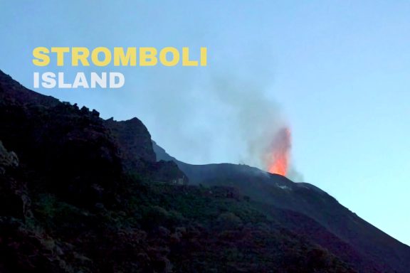 View of Stramboli Island erupting, Aeolian Islands, Sicily