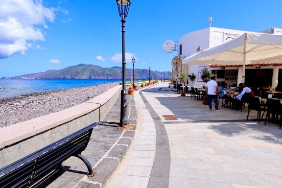 We go for a local Pane Conzato at Alfredo's restaurant on the waterfront of Salina Island, Aeolian Islands, Sicily